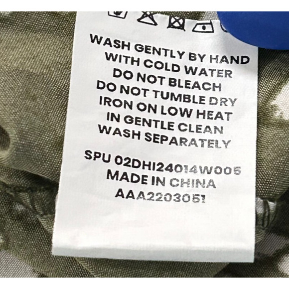 Bloomchic Dress 18-20 Midi Green Cream Abstract Balloon Sleeve V Neck Stretch - Picture 12 of 13